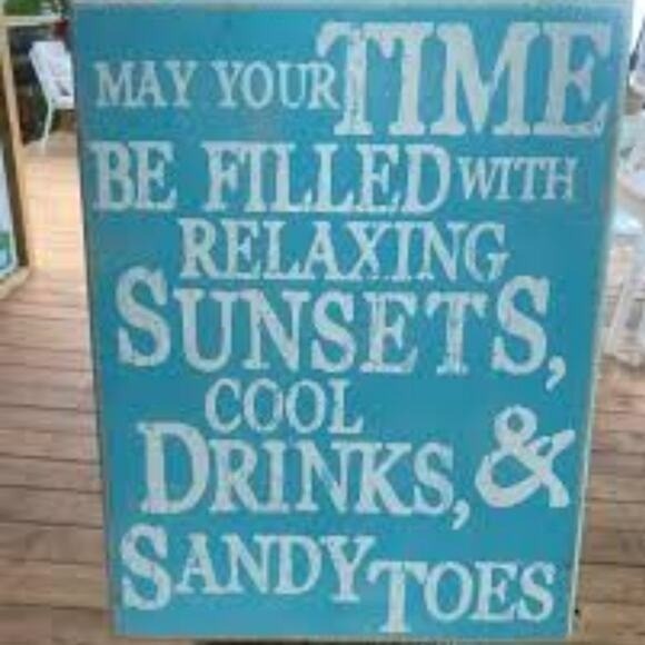 Coastal Blue Beach Wooden Large Wall Decor Sunsets, Drinks and Sandy Toes - Picture 4 of 8